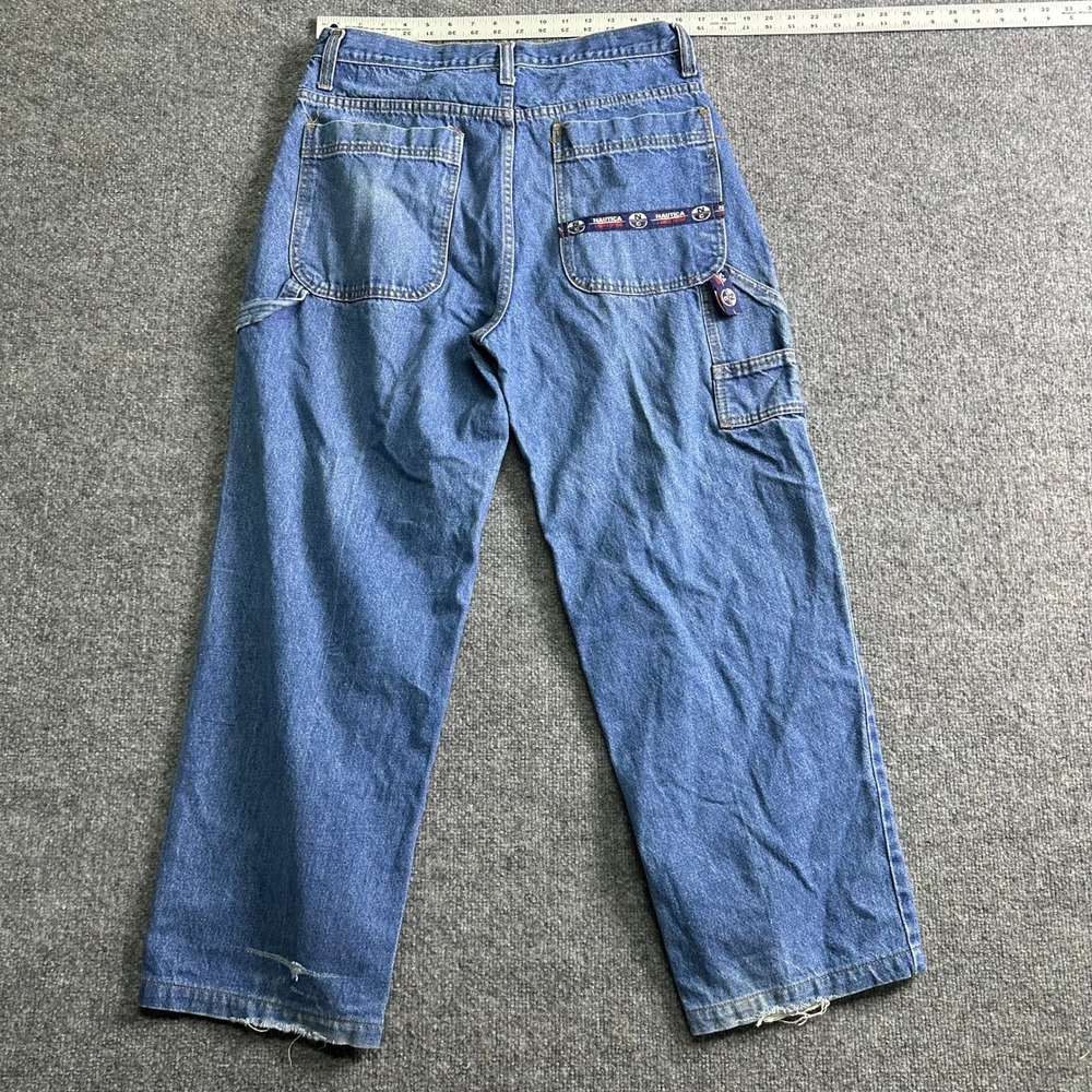 Nautica Carpenter Jeans Mens Size 34 Blue Relaxed Straight Leg Logo Tape Utility - Picture 1 of 9